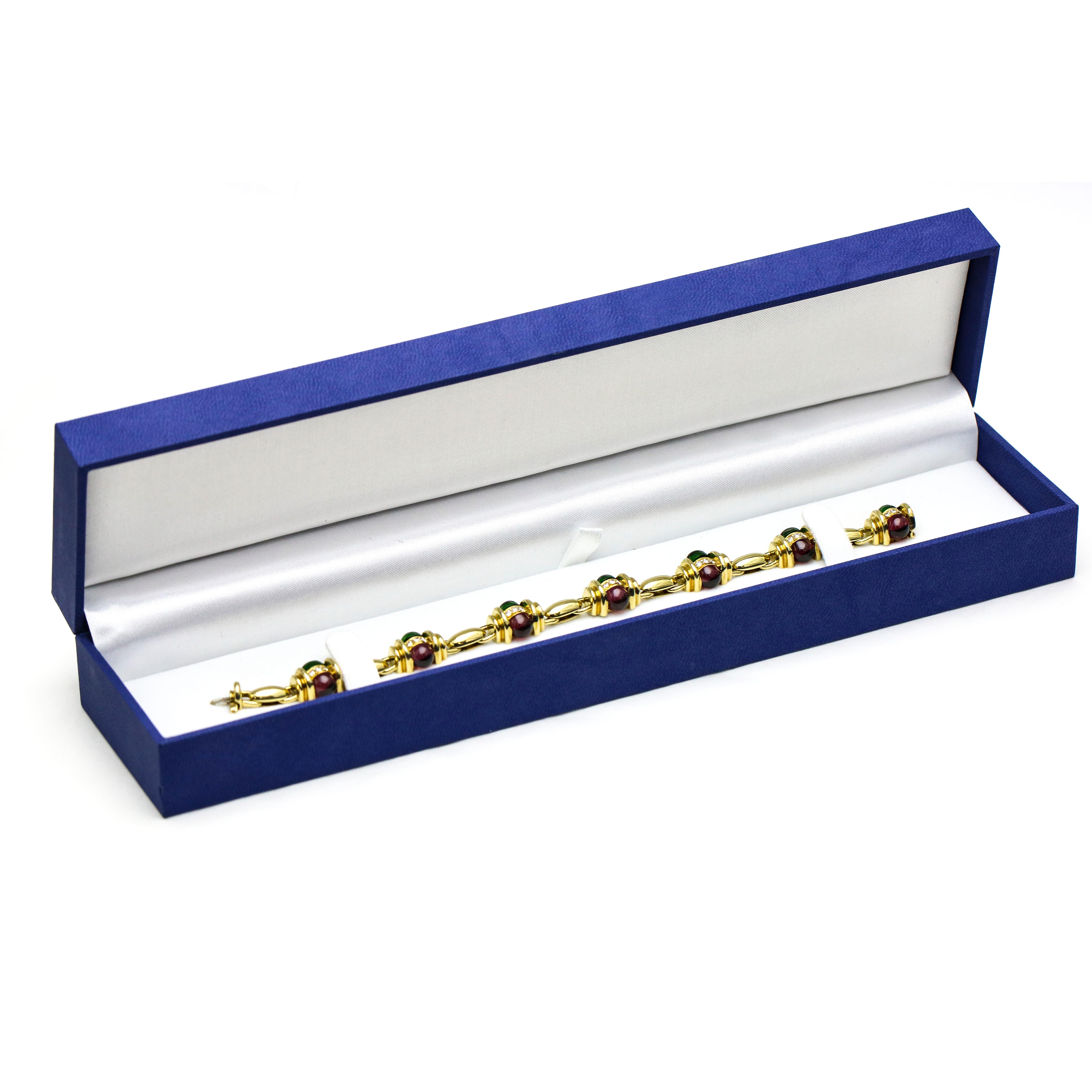 18.34 Carat Chrome Tourmaline Rubellite Diamond 18 Karat Yellow Gold Bracelet For Sale 2