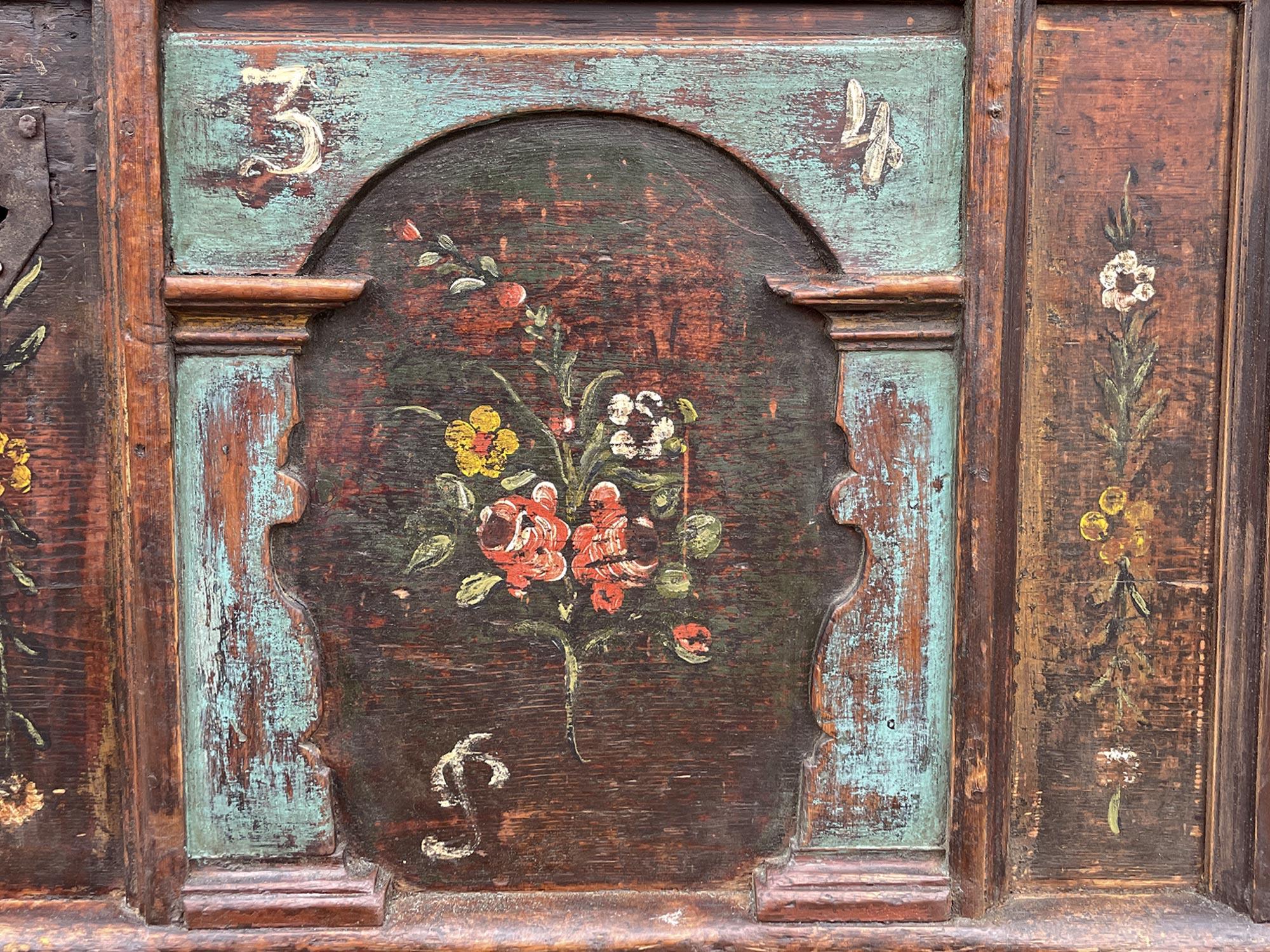 Italian 1834 Light Blue Floral Painted Blanket Chest