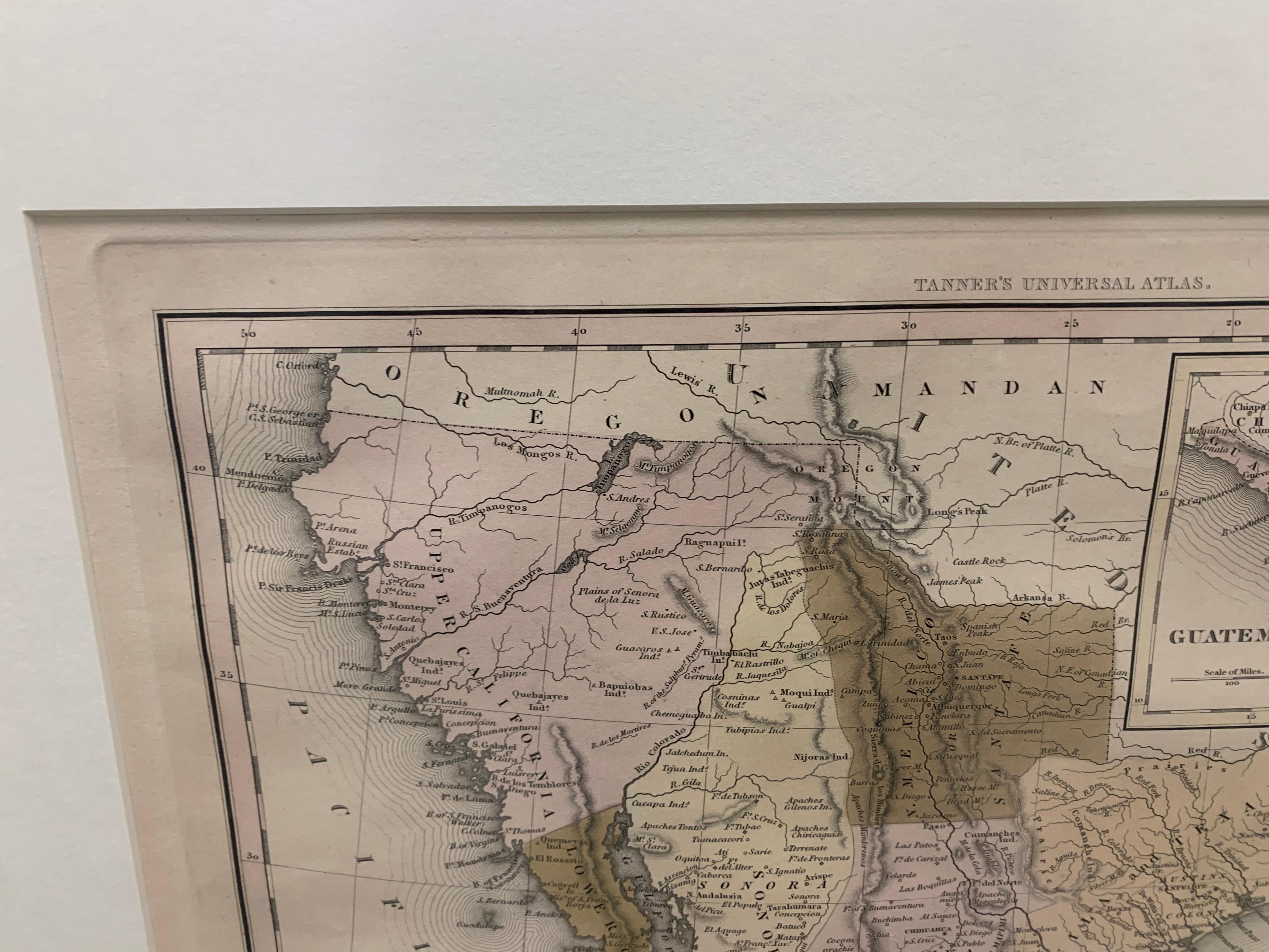 American 1834 Mexico & Guatemala Framed Map by H.S. Tanner For Sale