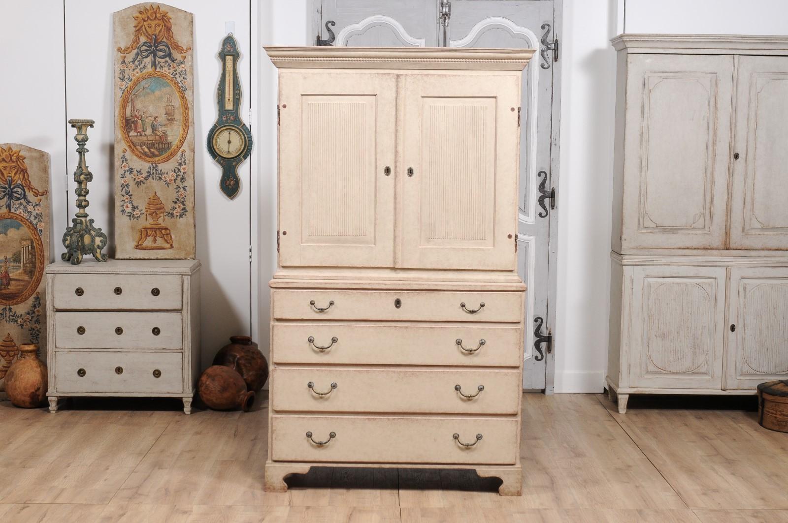 1834 Swedish Two-part Painted Cabinet with Doors and Graduated Drawers For Sale 5