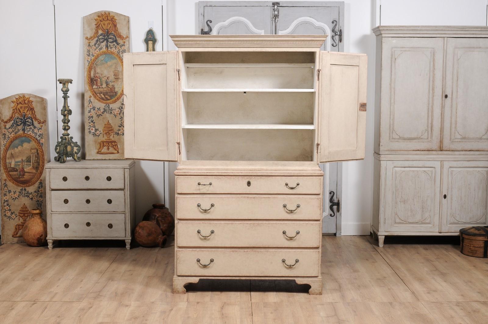 1834 Swedish Two-part Painted Cabinet with Doors and Graduated Drawers For Sale 6