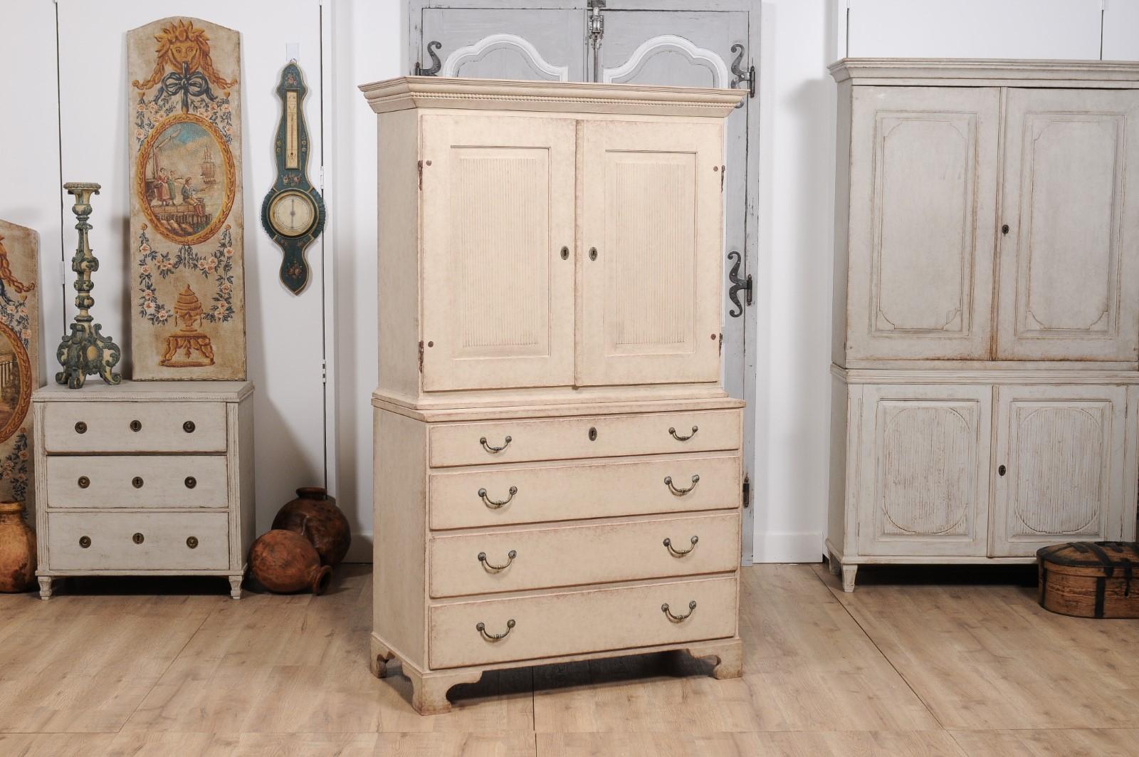1834 Swedish Two-part Painted Cabinet with Doors and Graduated Drawers For Sale 7