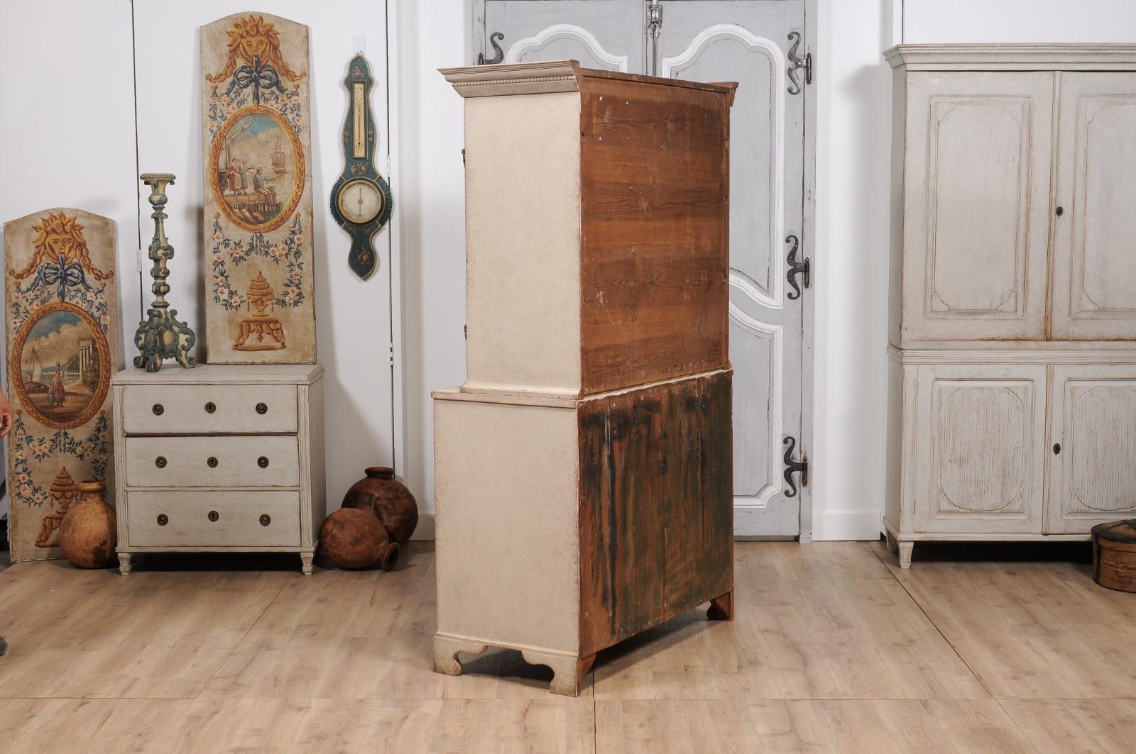 1834 Swedish Two-part Painted Cabinet with Doors and Graduated Drawers For Sale 8