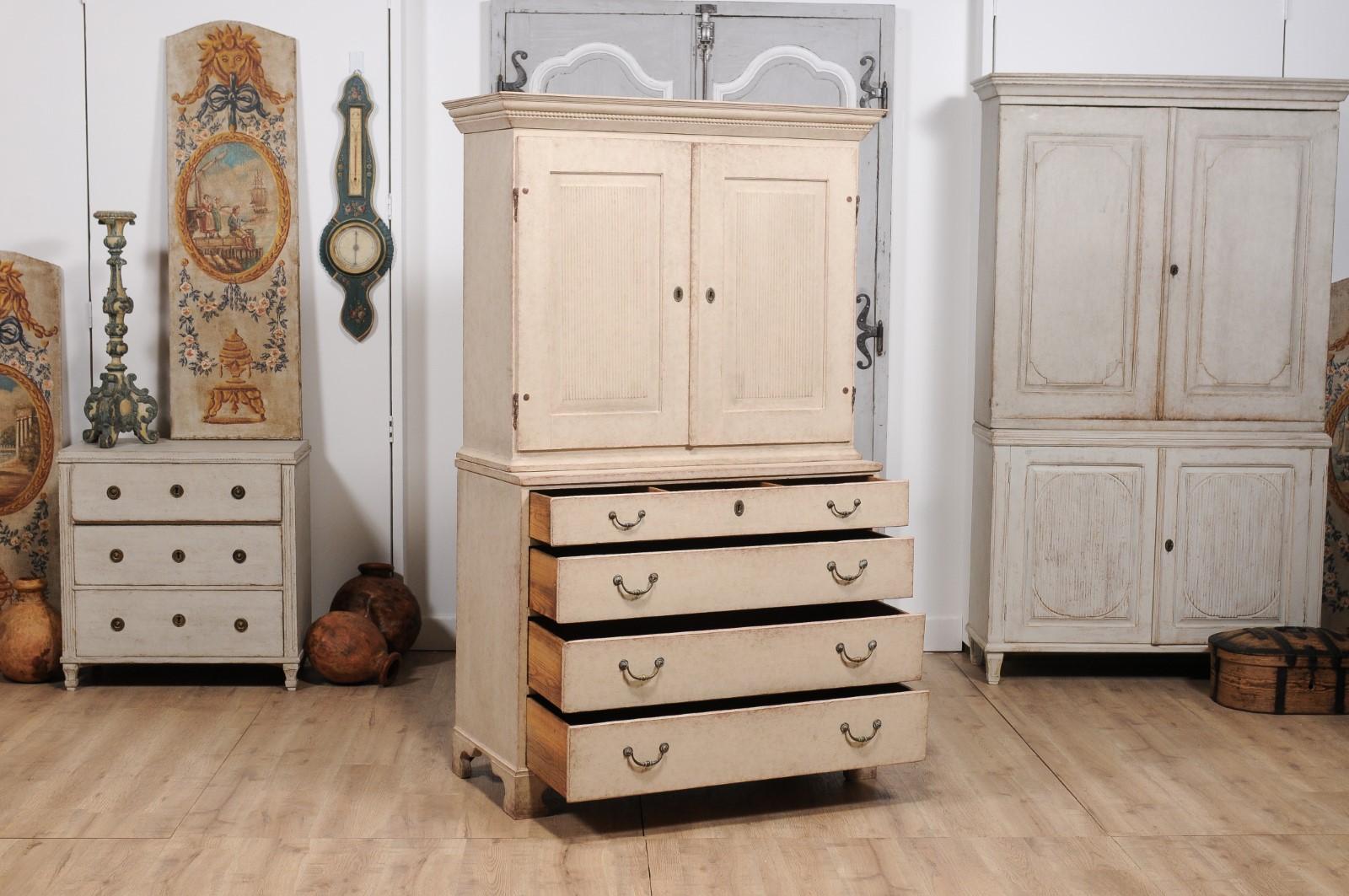 1834 Swedish Two-part Painted Cabinet with Doors and Graduated Drawers In Good Condition For Sale In Atlanta, GA
