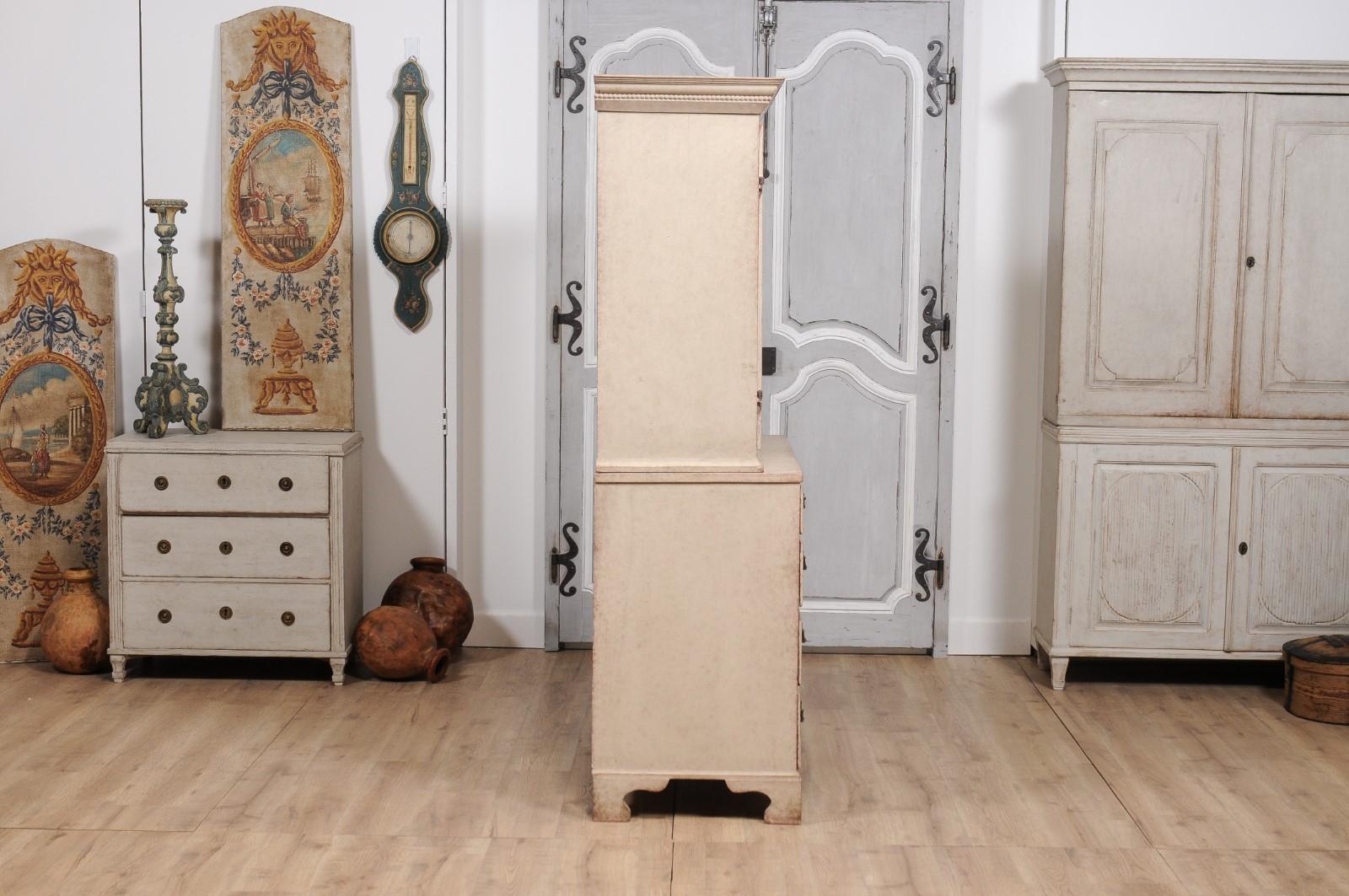 1834 Swedish Two-part Painted Cabinet with Doors and Graduated Drawers For Sale 1