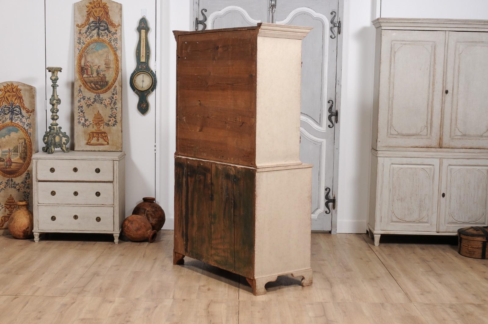 1834 Swedish Two-part Painted Cabinet with Doors and Graduated Drawers For Sale 2