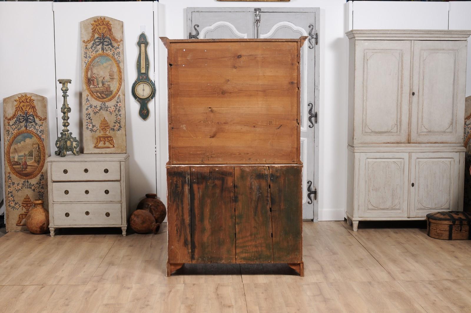 1834 Swedish Two-part Painted Cabinet with Doors and Graduated Drawers For Sale 3