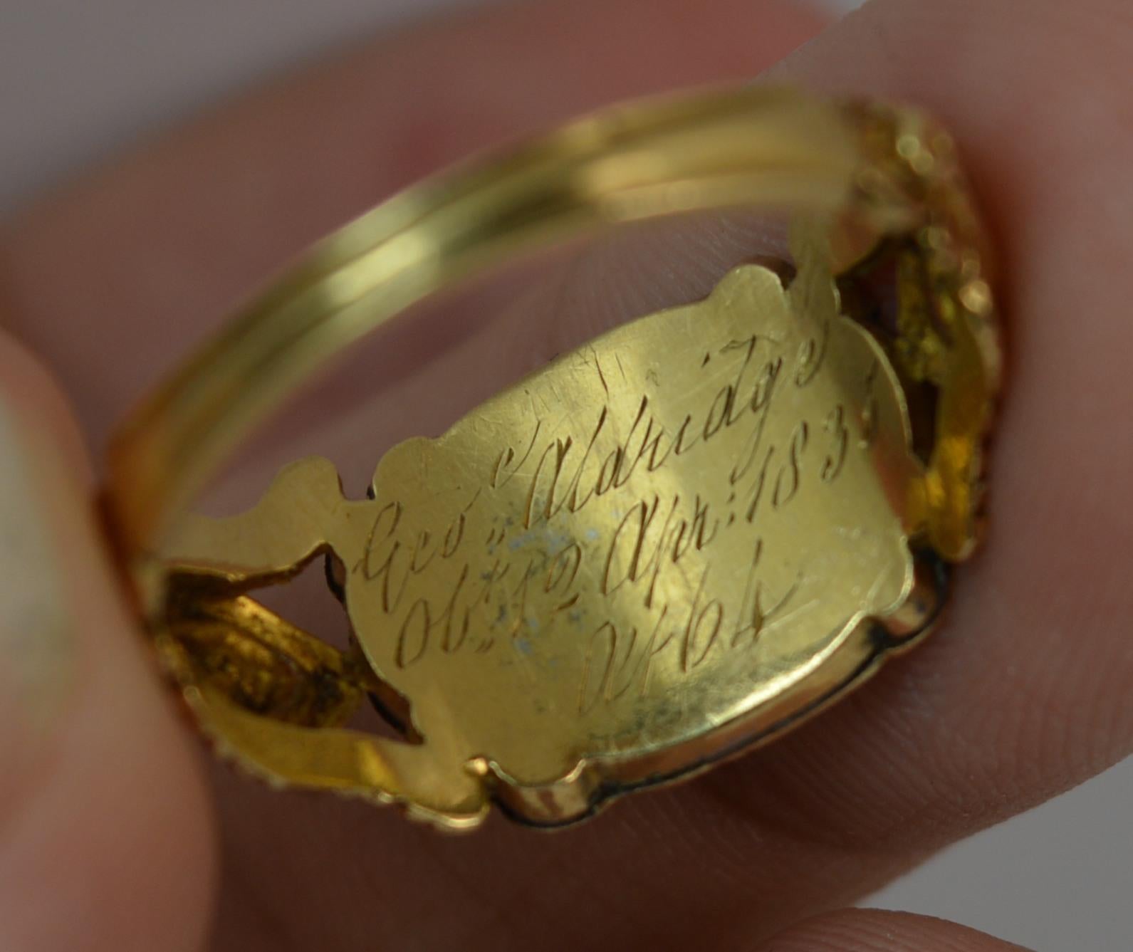 1834 William IV 18 Carat Gold and Enamel Mourning Ring 1