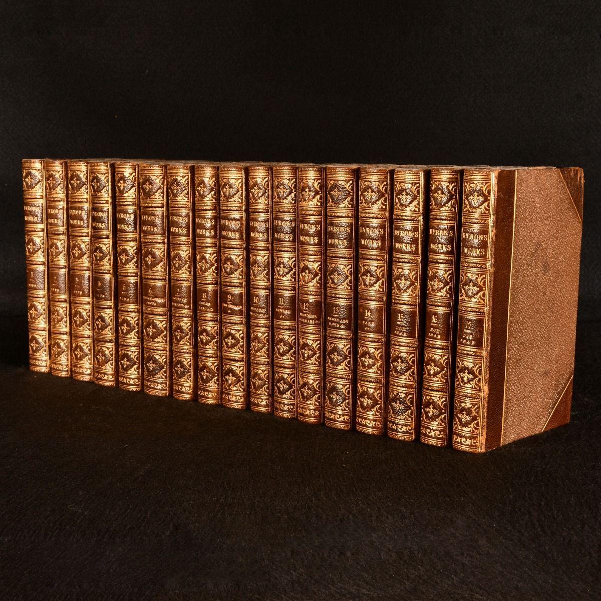 A beautifully bound seventeen volume set of the works of Lord Byron, published a decade after his death.

A complete seventeen volume set, published between 1835 and 1837, in attractive half morocco bindings, with gilt detailing.

With a life of