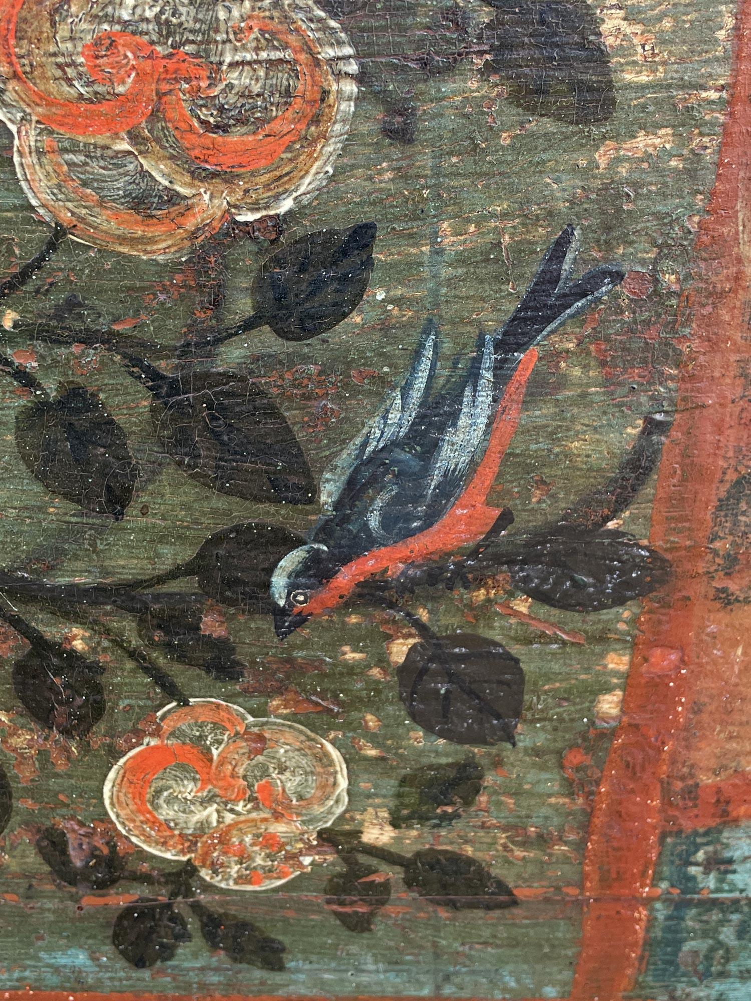 1835 Coffre à couvertures peint de motifs floraux bleus 3