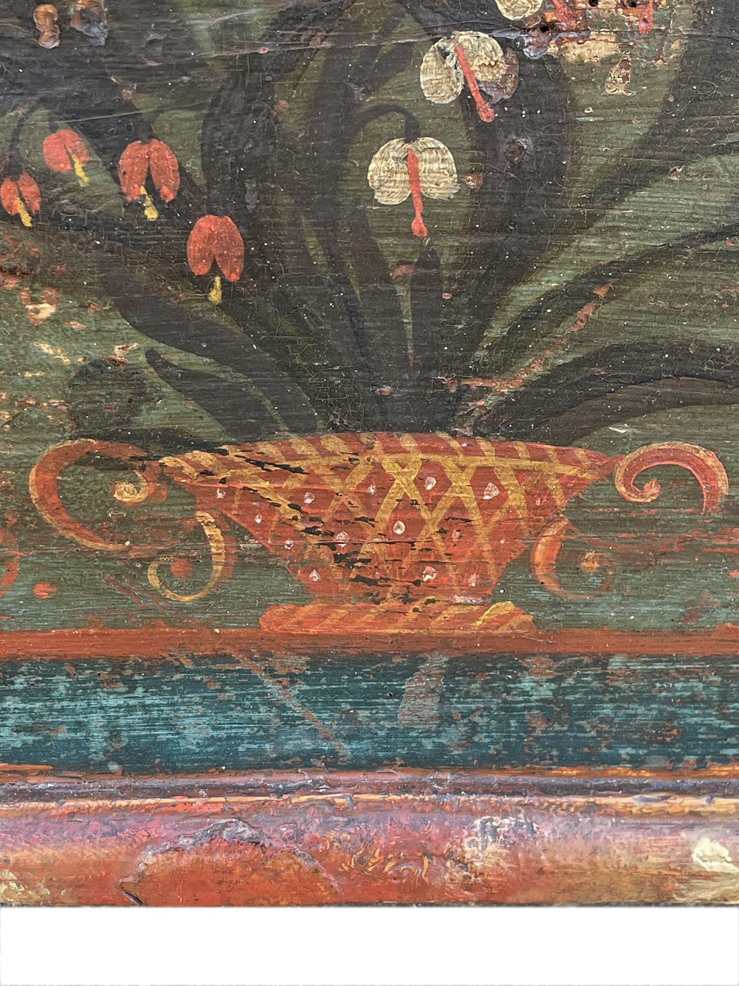 1835 Coffre à couvertures peint de motifs floraux bleus 4