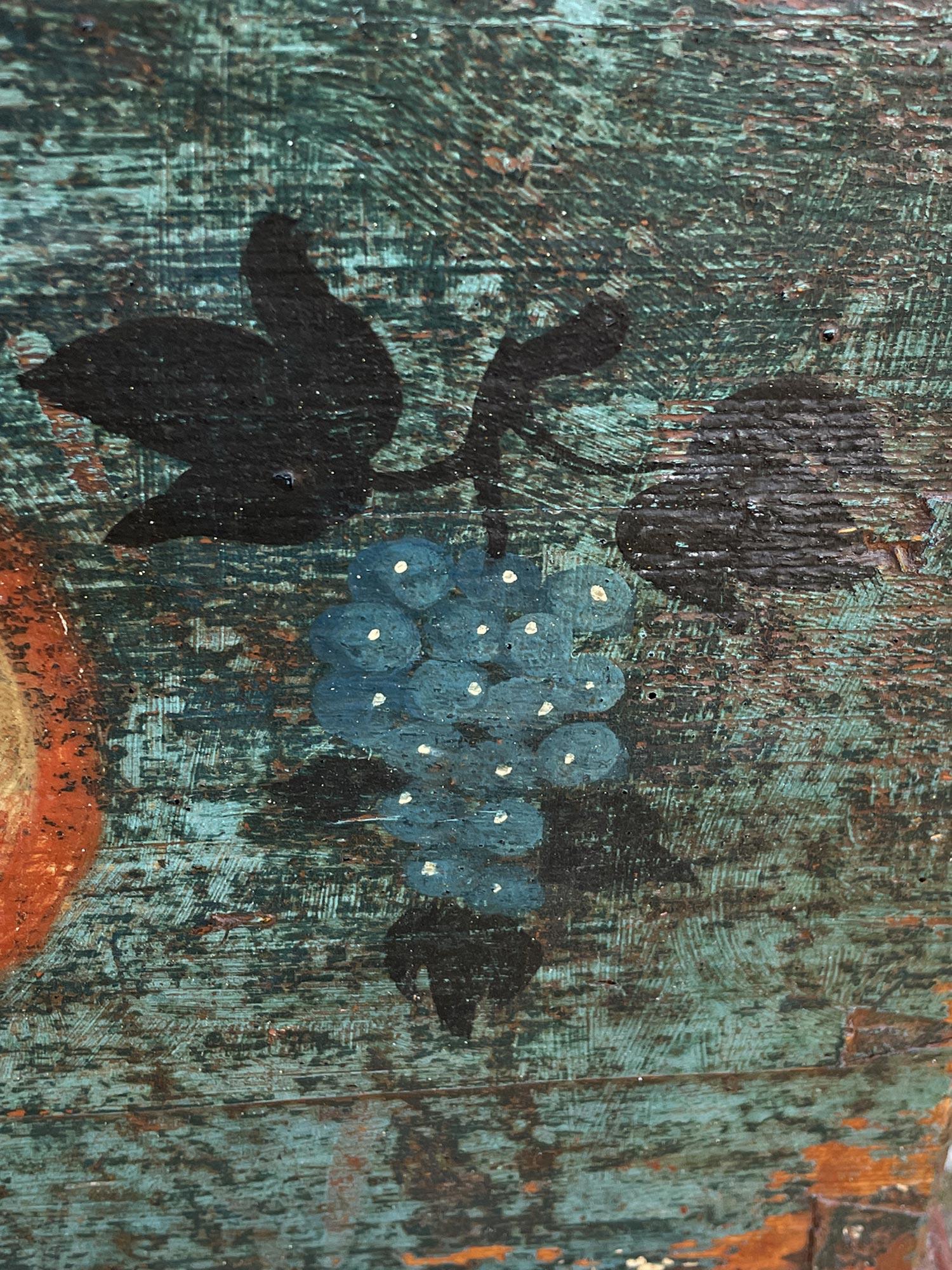 1835 Coffre à couvertures peint de motifs floraux bleus 5