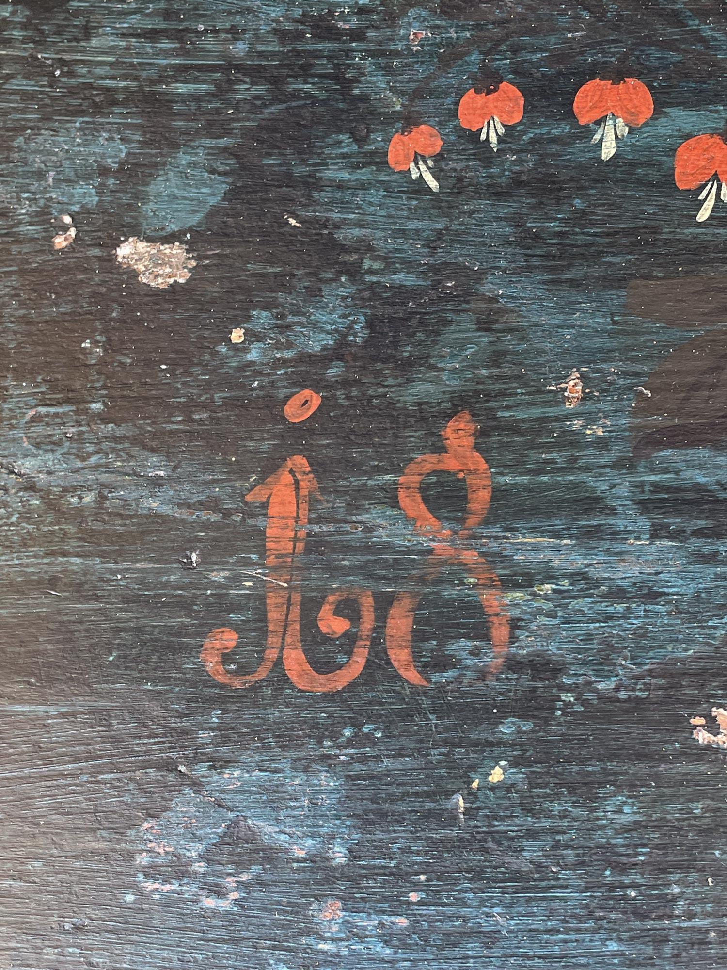 1835 Coffre à couvertures peint de motifs floraux bleus 7