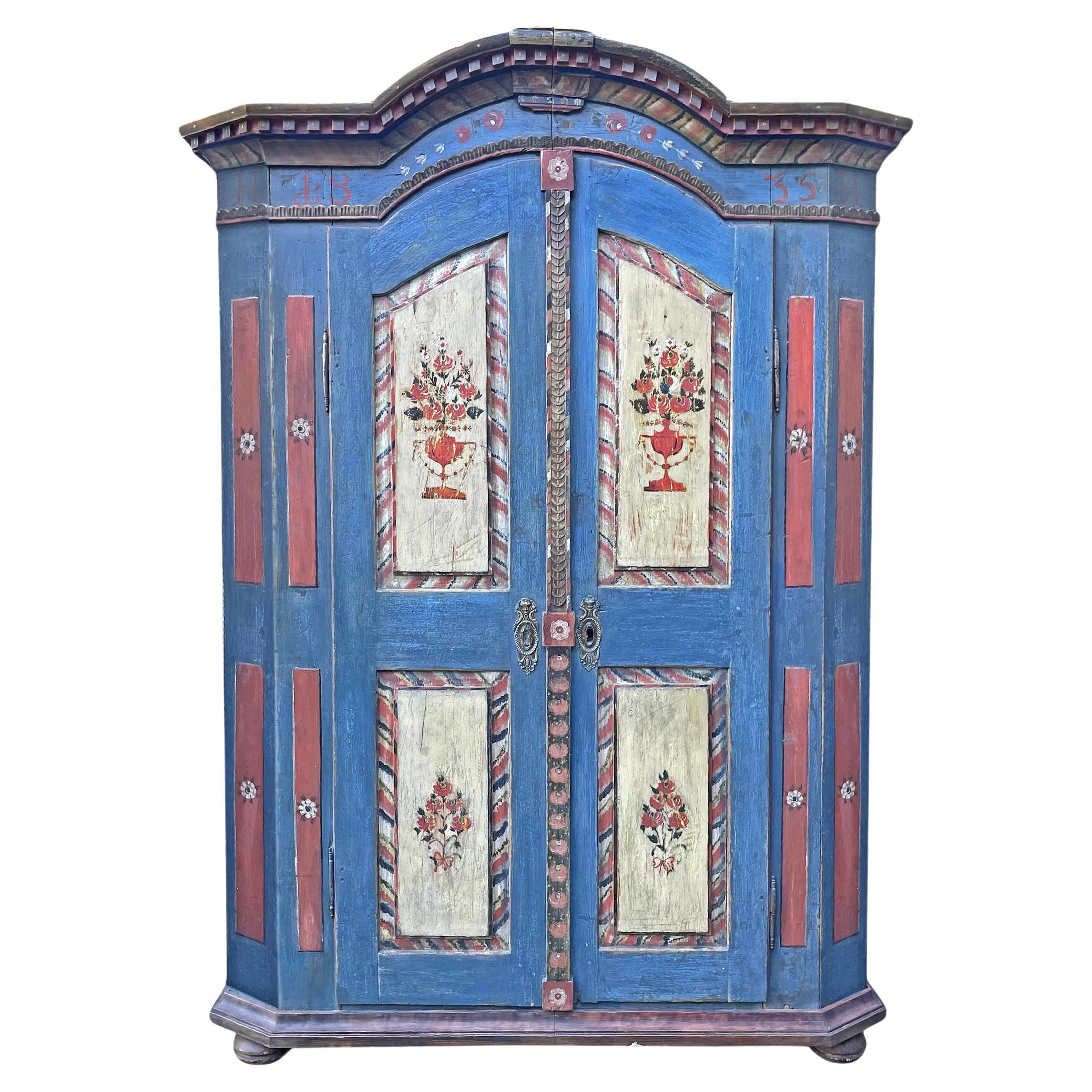 1835 Blu Floral Painted Cabinet