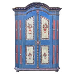 Antique 1835 Blu Floral Painted Cabinet