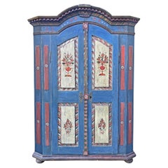 Meuble de rangement peint à fleurs bleues 1835