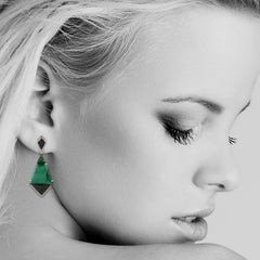 Orecchini d'oro 18,35 carati Malachite Tsavorite Diamante 18 Carati