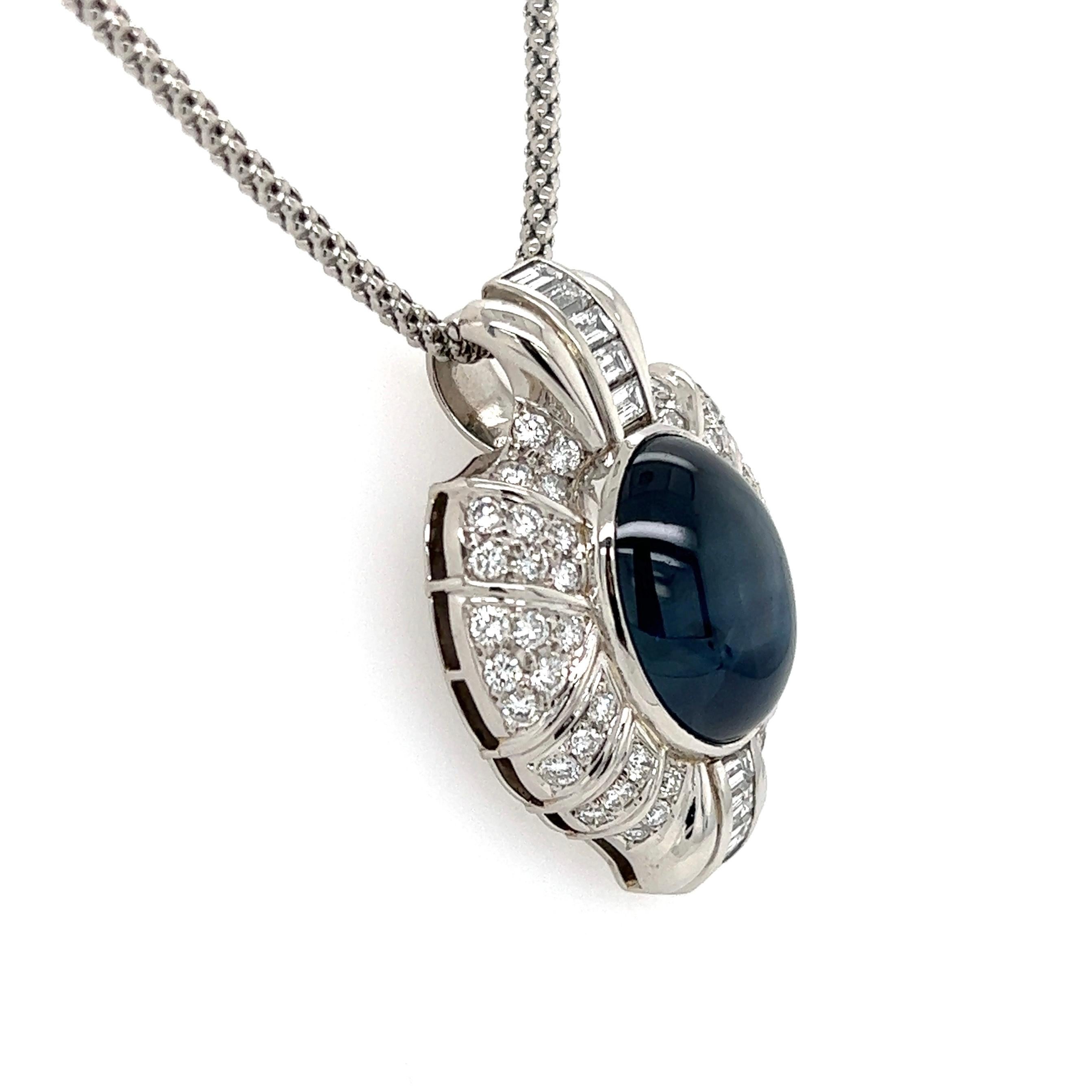 Mixed Cut 18.35 Carat Sapphire Diamond Platinum Pendant Necklace GIA Estate Fine Jewelry For Sale