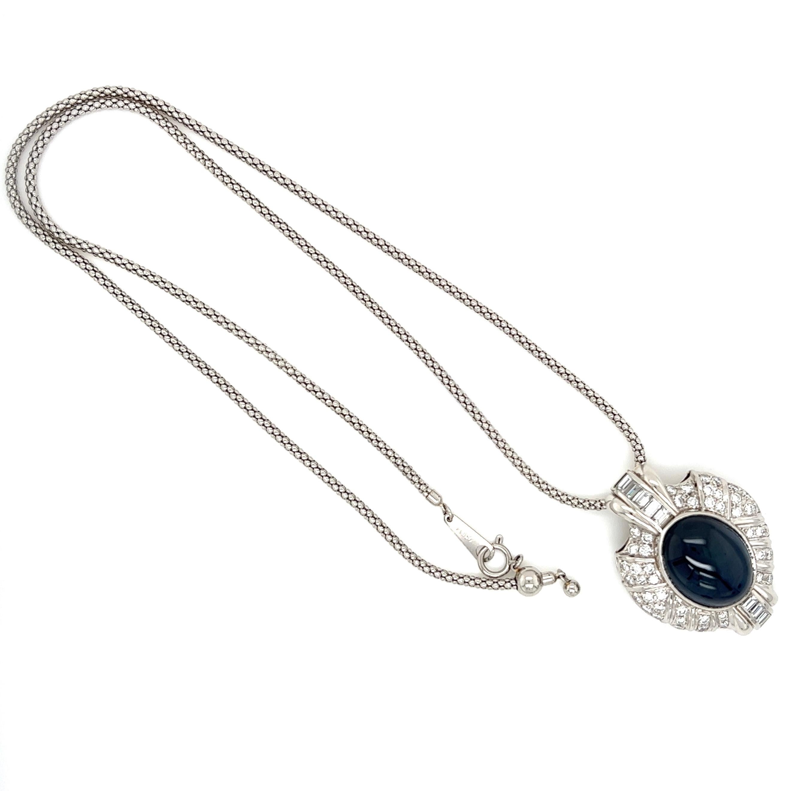 Women's 18.35 Carat Sapphire Diamond Platinum Pendant Necklace GIA Estate Fine Jewelry For Sale
