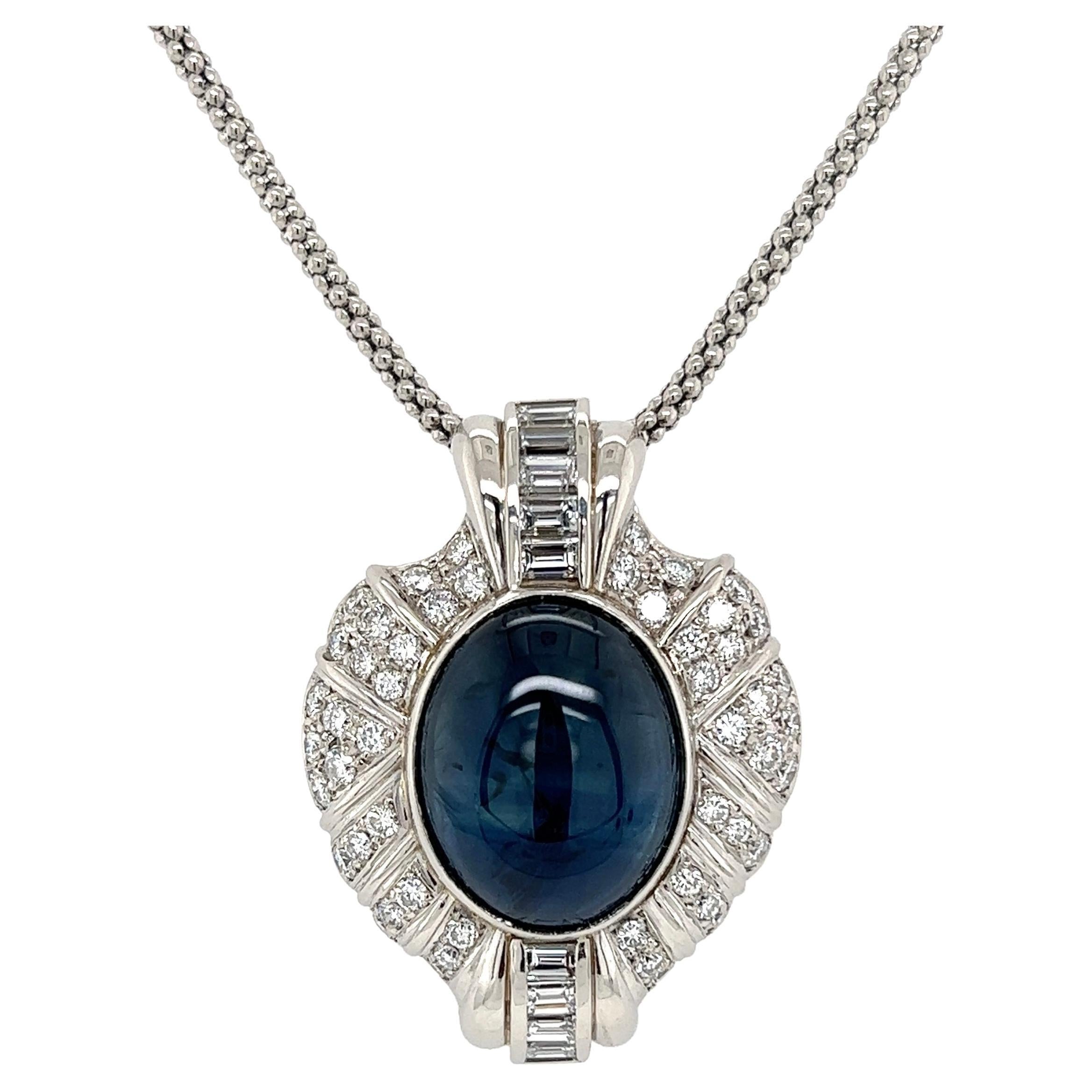 18.35 Carat Sapphire Diamond Platinum Pendant Necklace GIA Estate Fine Jewelry For Sale