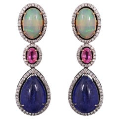 18.35 carats, Ethiopian Opal, Pink Sapphire & Tanzanite Chandelier Earrings