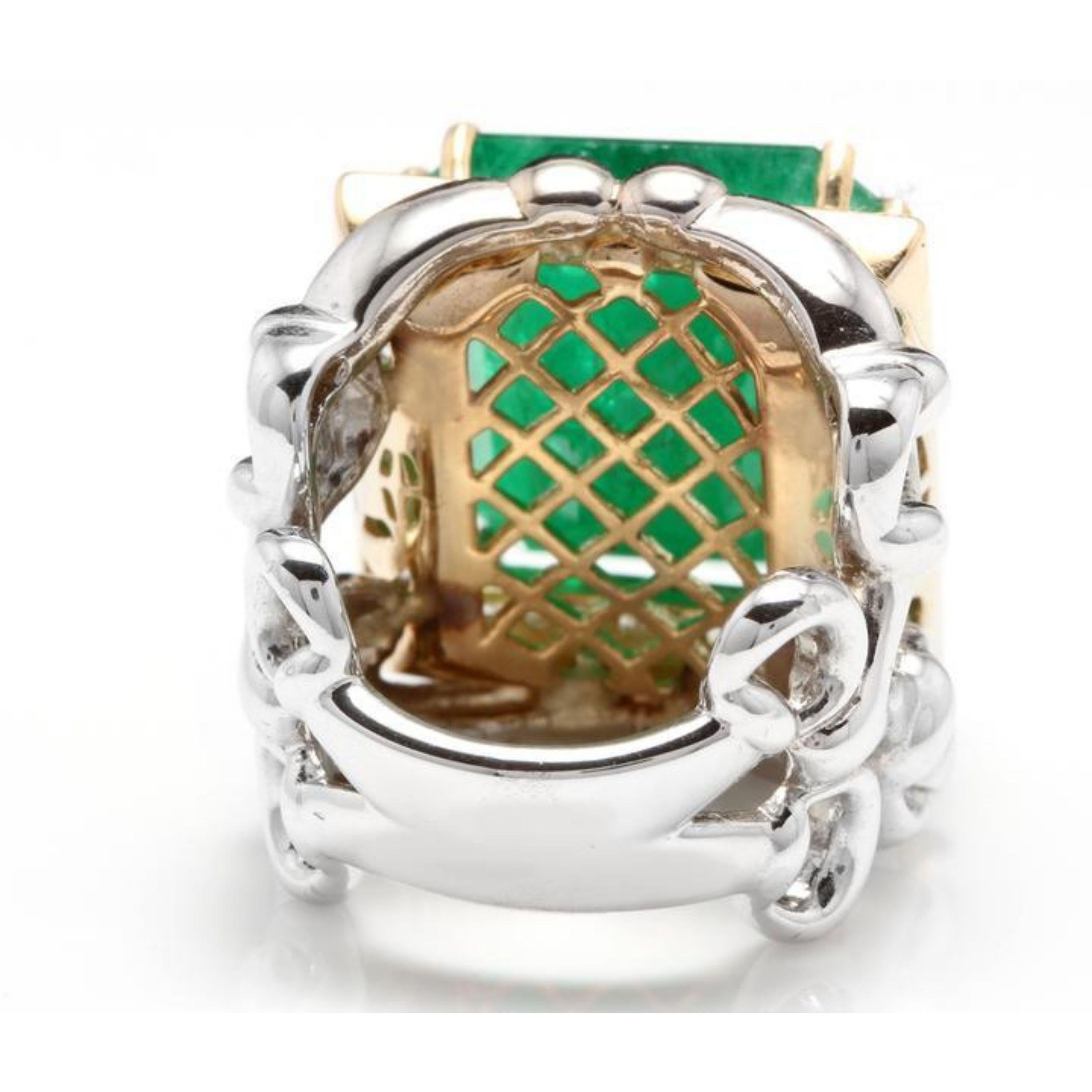 18.35 Carat Natural Emerald and Diamond 14 Karat Solid Two Gold Ring In New Condition For Sale In Los Angeles, CA