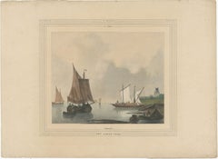 1835 Hand-Colored Lithograph: A Ferry Crossing - Tranquil River Scene
