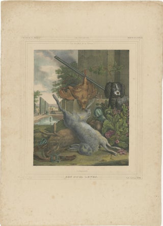 1835 Hand-Colored Lithograph: Hunting Still Life with Game and Dog, view 3