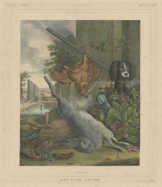 1835 Hand-Colored Lithograph: Hunting Still Life with Game and Dog, view 4
