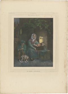 1835 Hand-Colored Lithograph: Poor Children - A Scene of Poverty and Compassion