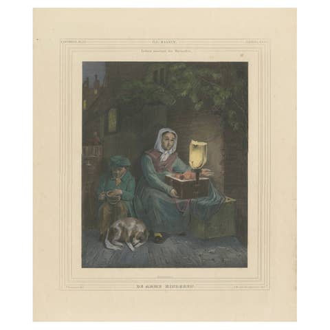 1835 Hand-Colored Lithograph: Poor Children - A Scene of Poverty and Compassion