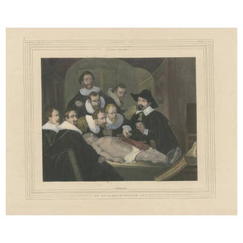 1835 Hand-Colored Lithograph: The Anatomy Lesson - After Rembrandt