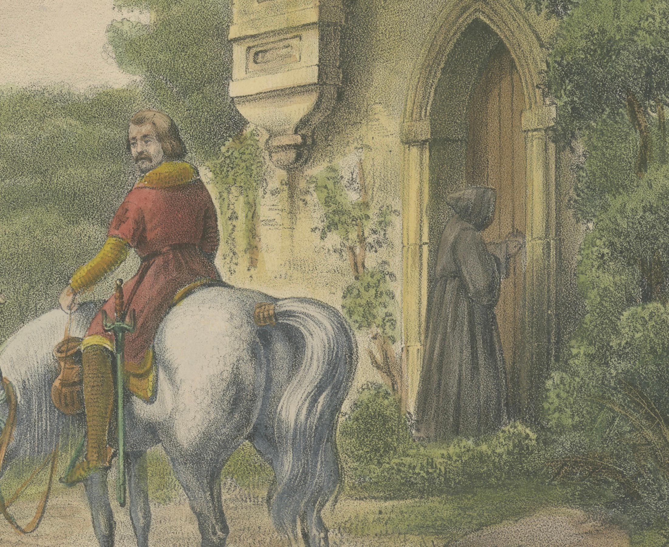 1835 Handkolorierte Lithographie: The Crusaders' Departure for the Holy Land im Zustand „Gut“ im Angebot in Langweer, NL