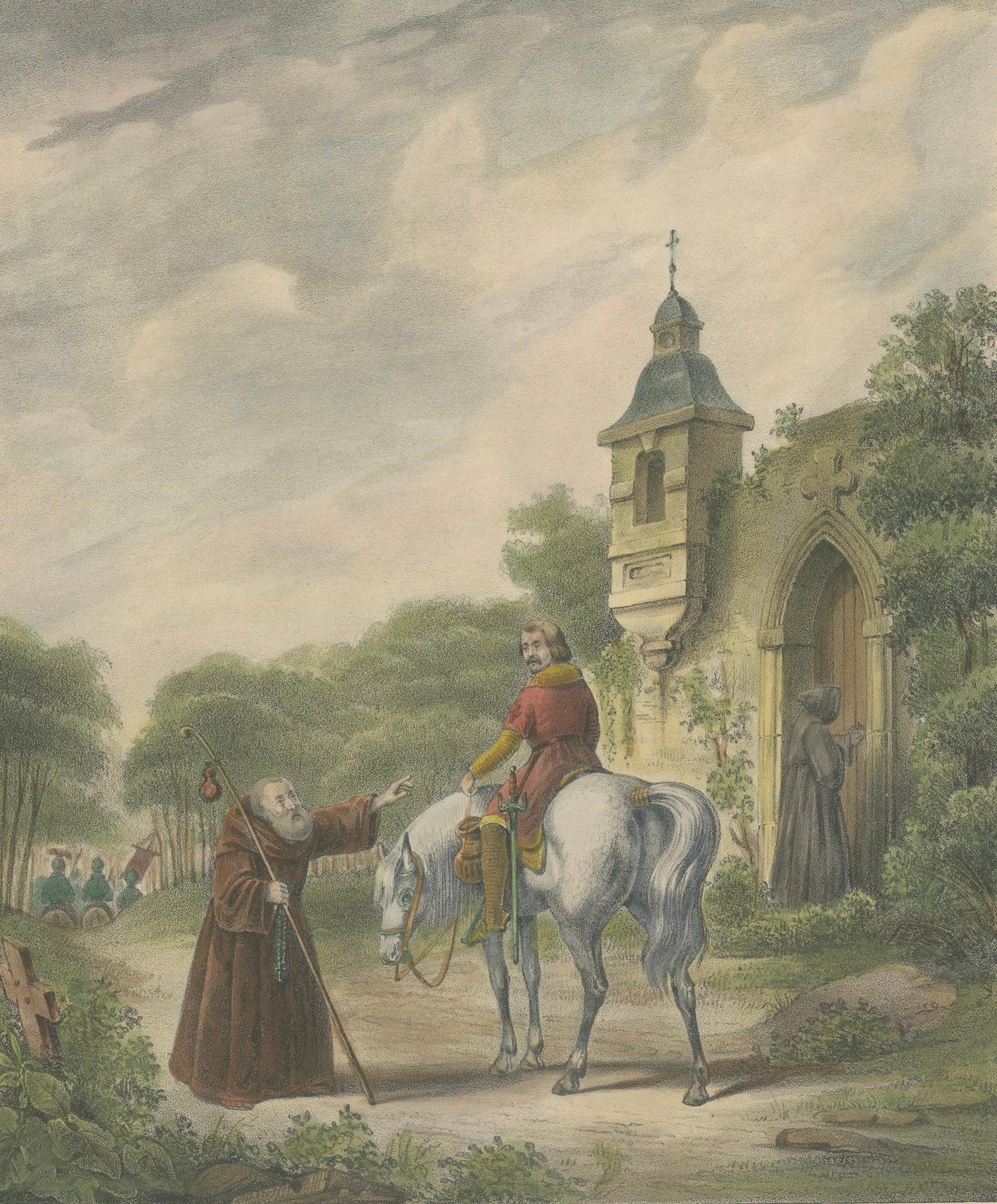 1835 Handkolorierte Lithographie: The Crusaders' Departure for the Holy Land (Papier) im Angebot