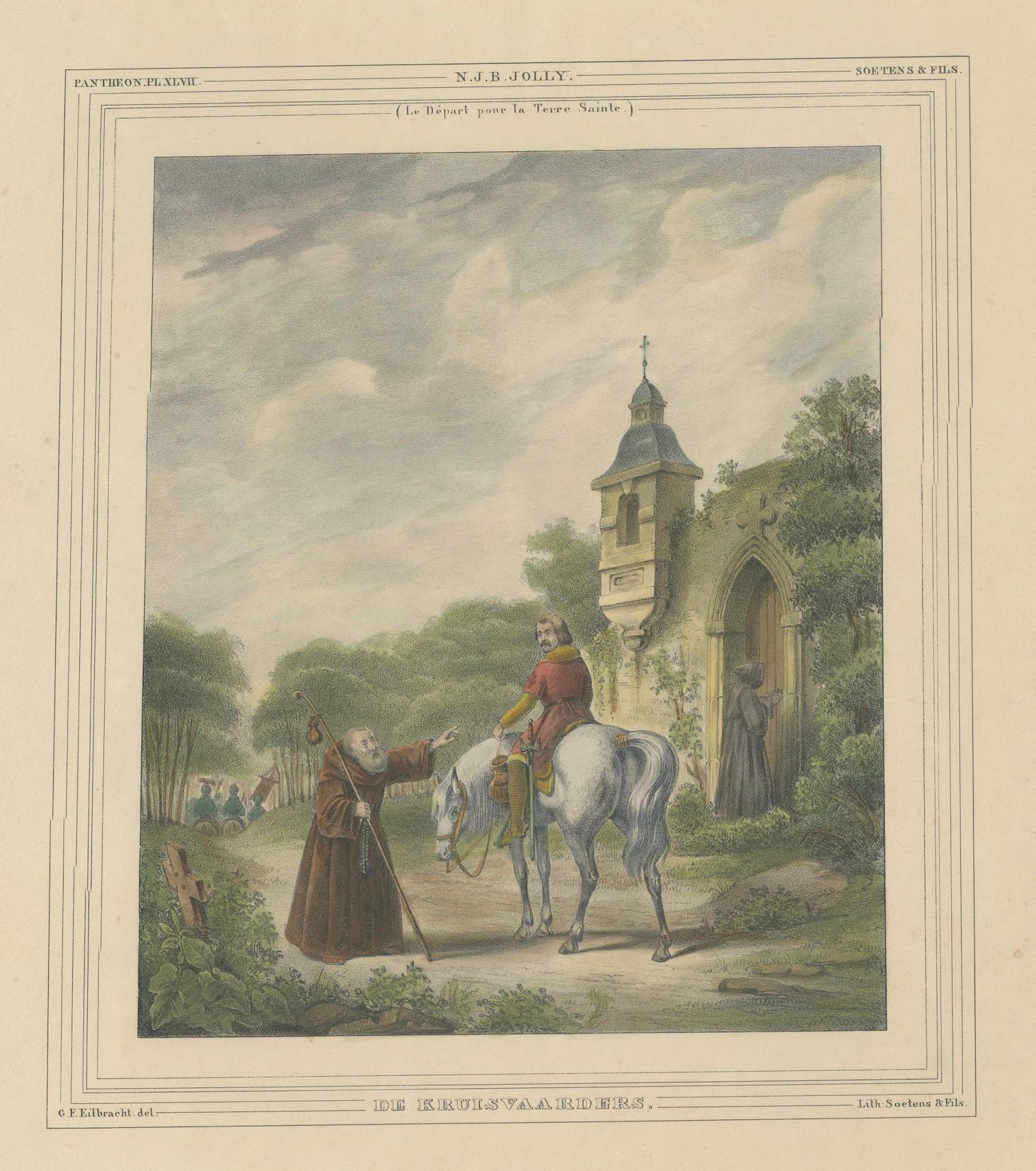 1835 Handkolorierte Lithographie: The Crusaders' Departure for the Holy Land im Angebot 1
