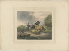 1835 Hand-Colored Lithograph: The Hurricane - Farmer Battling the Storm