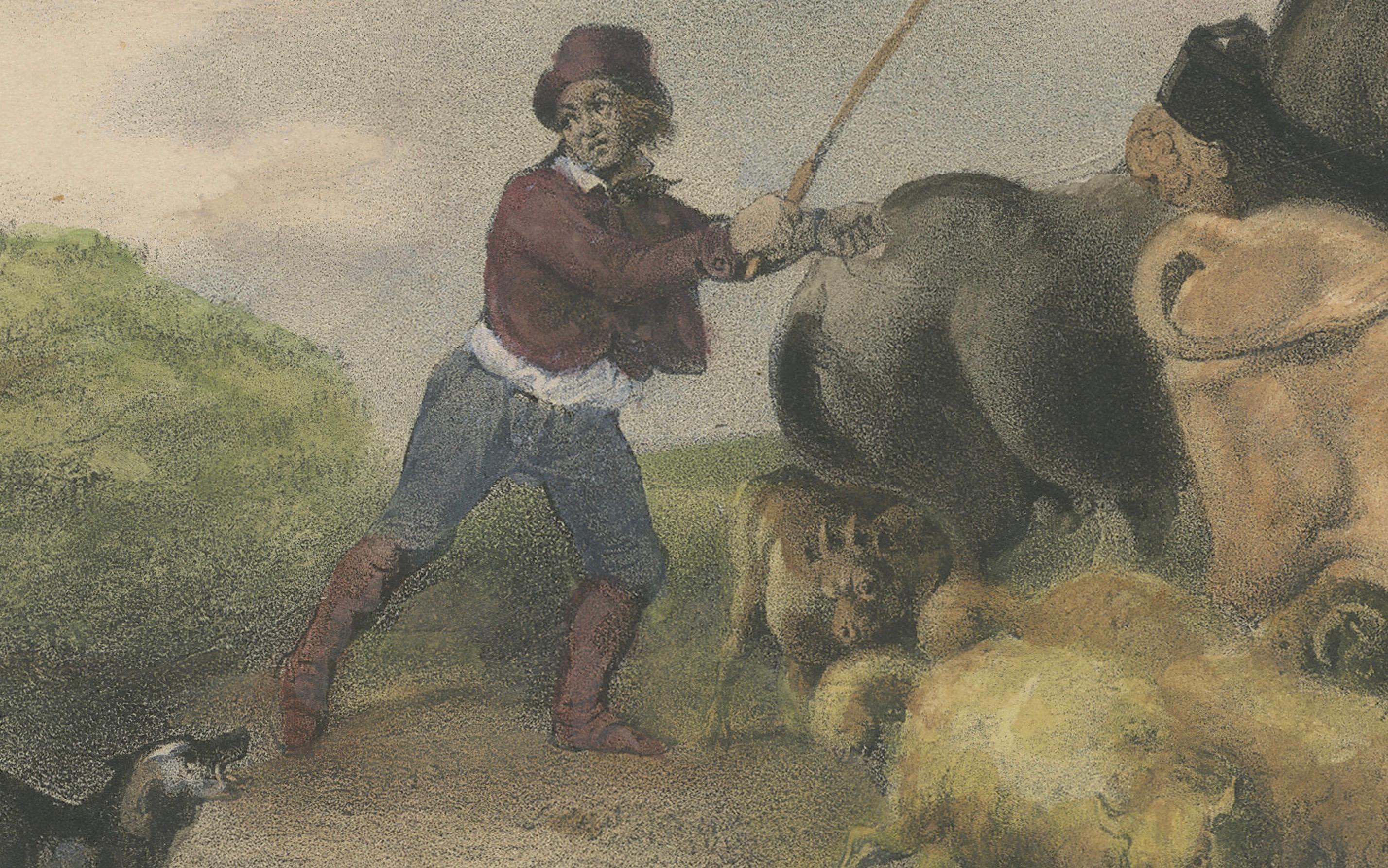 1835 Handkolorierte Lithographie: The Hurricane - Farmer im Kampf mit dem Sturm im Angebot 1
