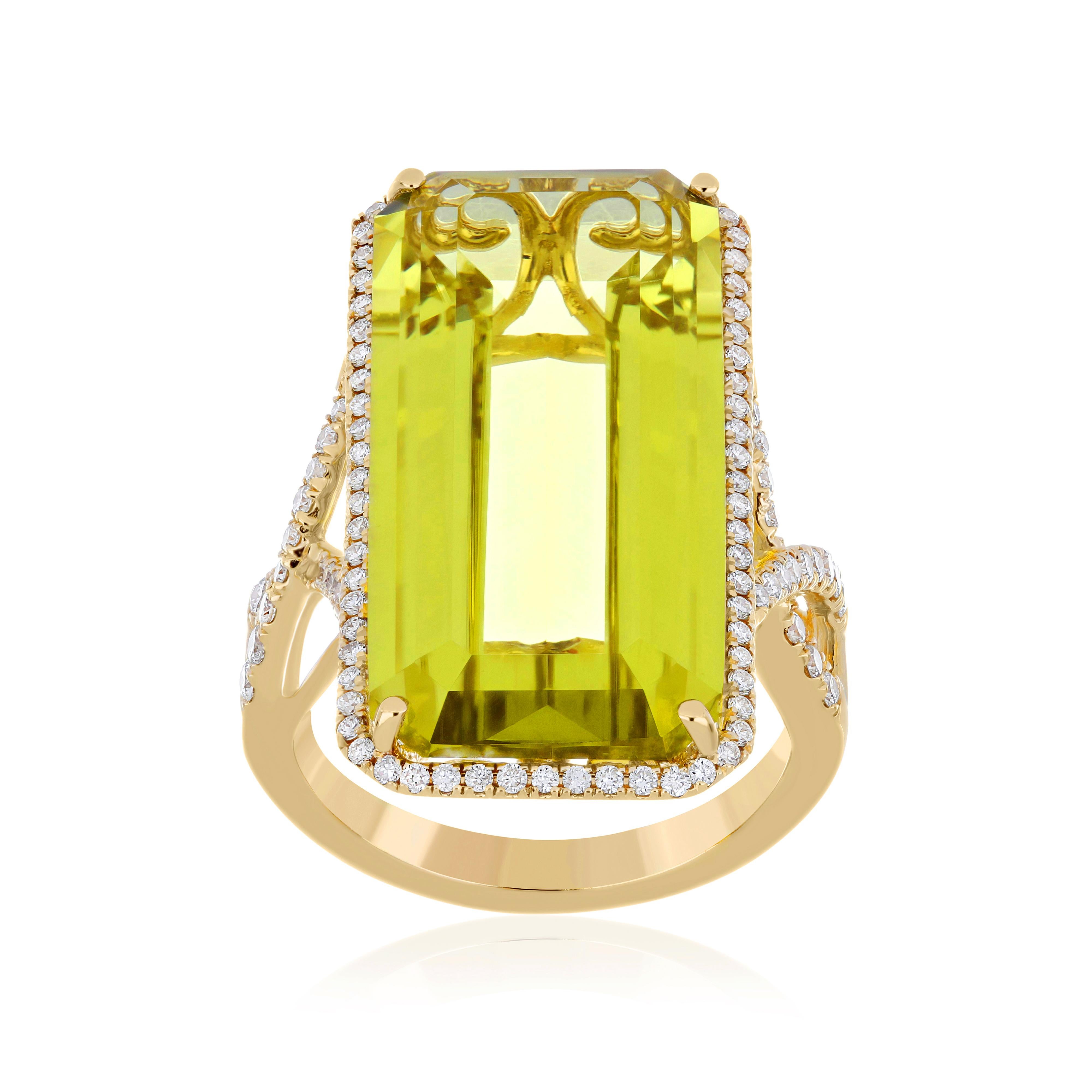 For Sale:  18.35cts Lemon Citrine and Diamond 14 Karat Yellow Gold Ring for New Year Gift  2