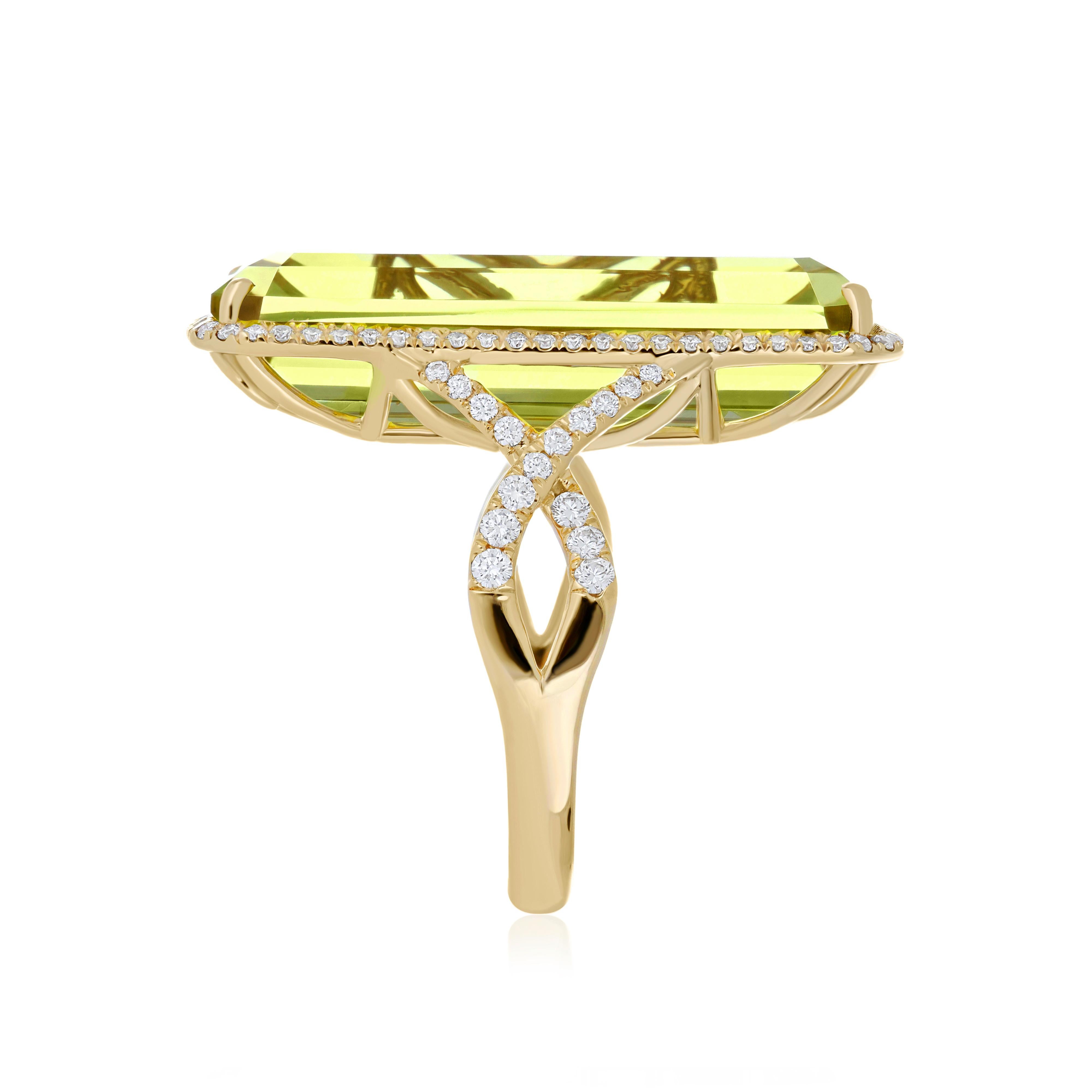 For Sale:  18.35cts Lemon Citrine and Diamond 14 Karat Yellow Gold Ring for New Year Gift  4
