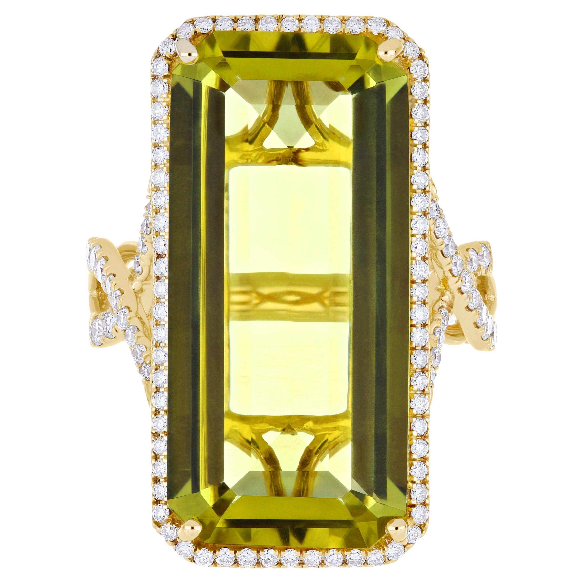 For Sale:  18.35cts Lemon Citrine and Diamond 14 Karat Yellow Gold Ring for New Year Gift