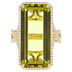 18.35cts Lemon Citrine and Diamond 14 Karat Yellow Gold Ring for New Year Gift 