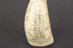 1835s Scrimshaw Vertically Engraved Whale Tooth Antique Nautical Workmanship