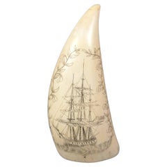 1835s Scrimshaw Vertically Engraved Whale Tooth Antique Nautical Workmanship