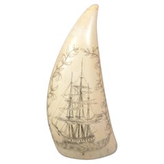 1835er Jahre Scrimshaw Vertisch graviertes Walzahn Antike nautische Verarbeitung