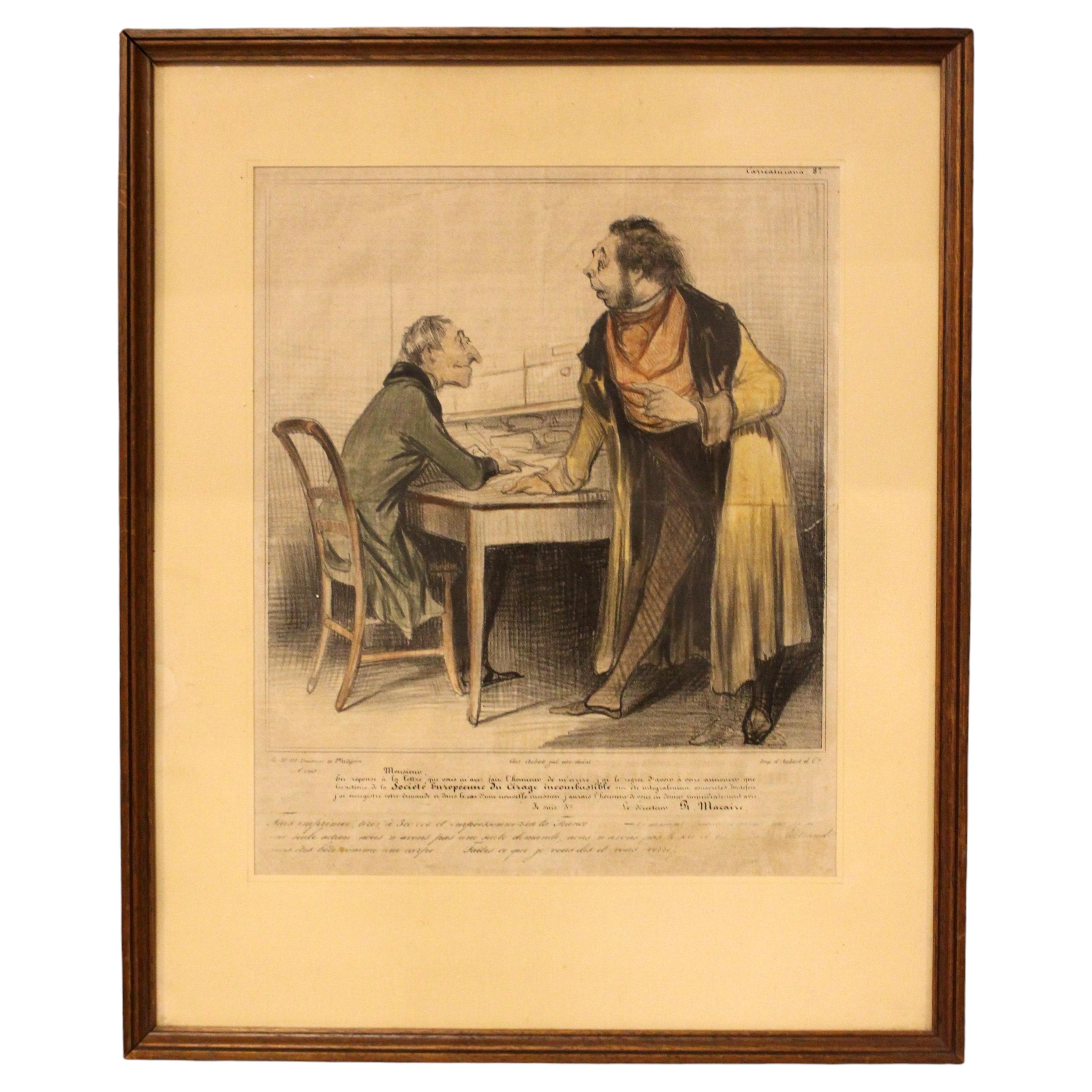 1836-38 Lithographie coloriée à la main de "Caracaturana 82" par Honore Daumier