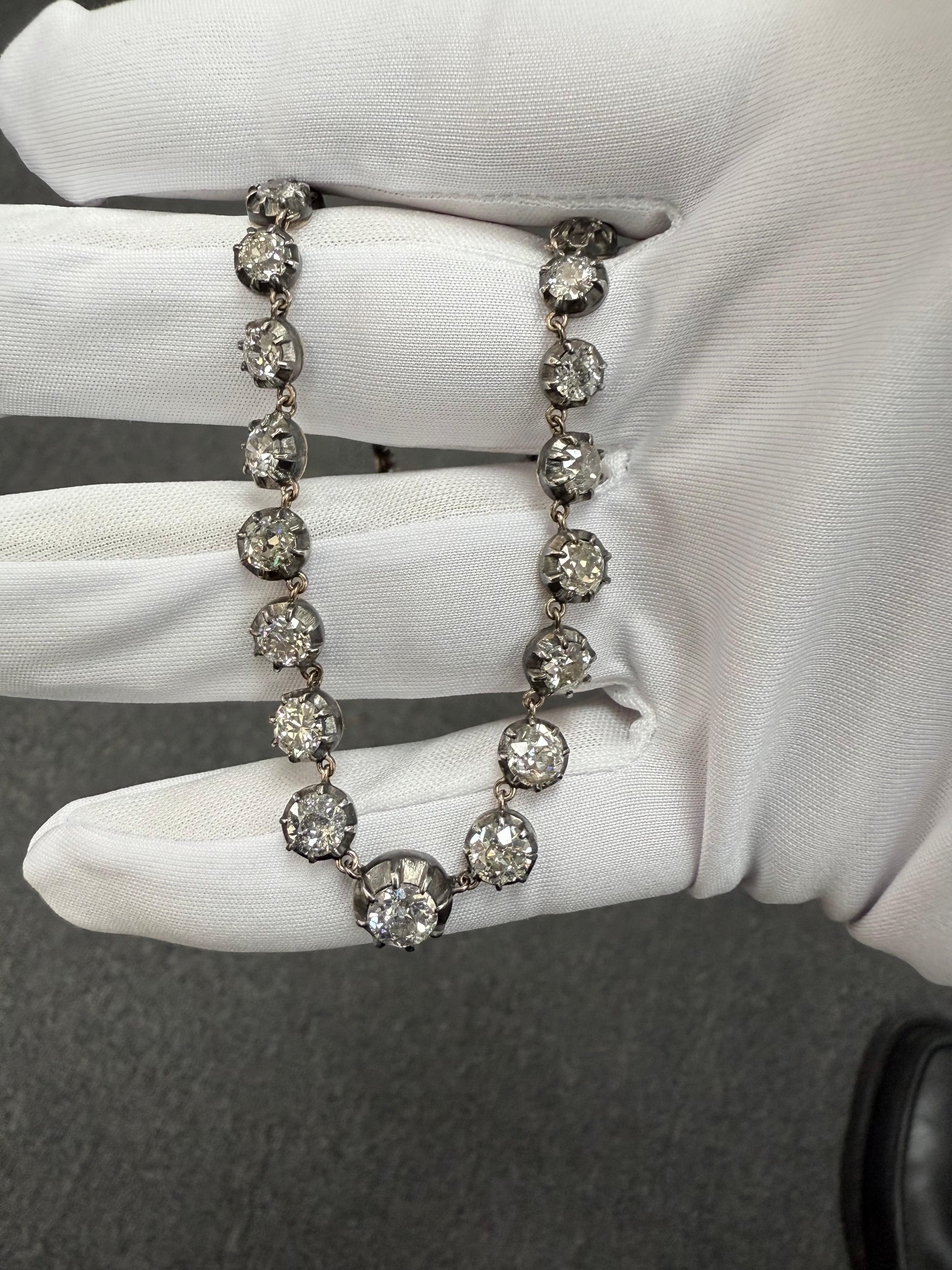 Collana Riviera con diamanti taglio Old Mine da 18,36 carati in vendita 6