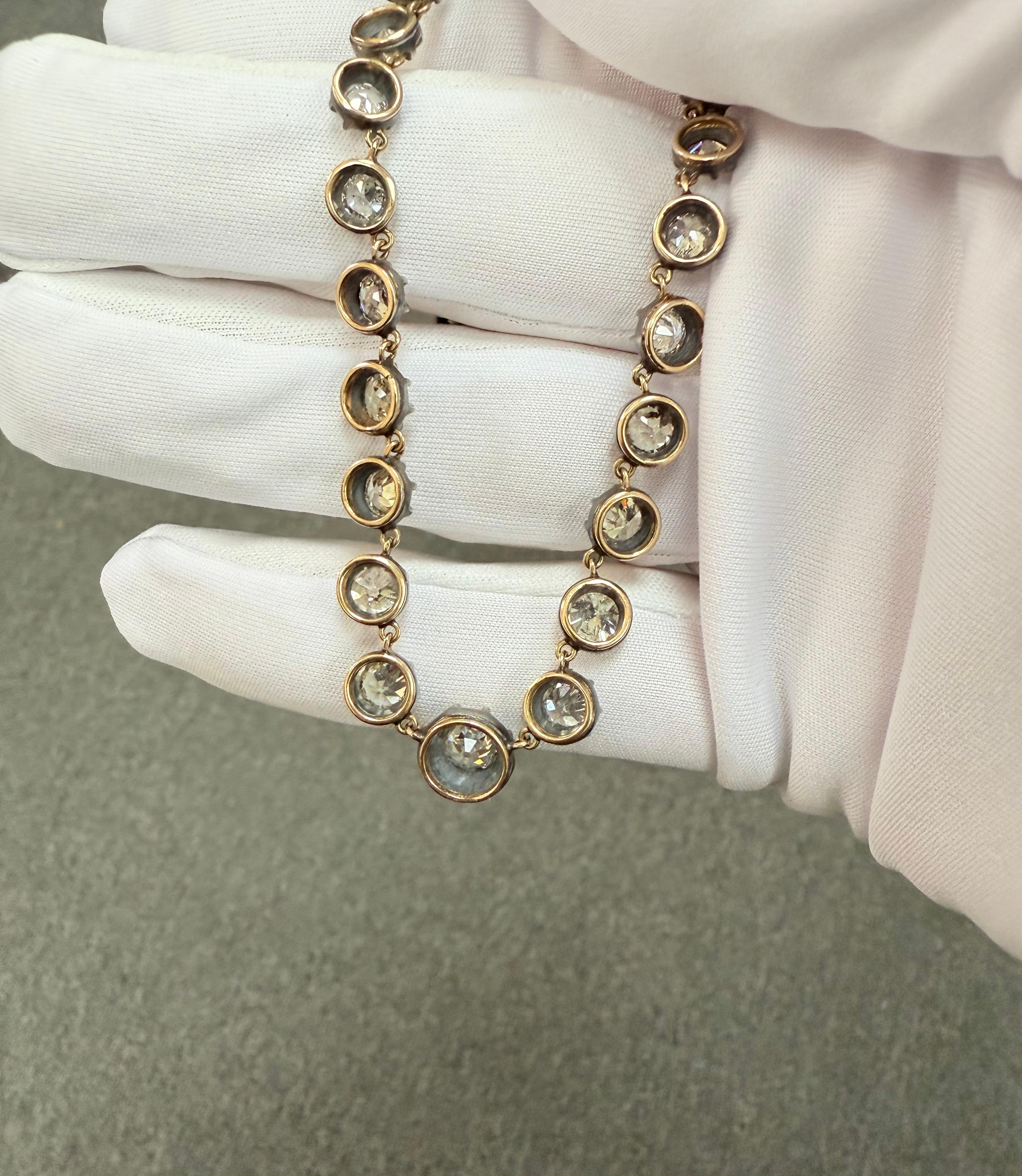 Collana Riviera con diamanti taglio Old Mine da 18,36 carati in vendita 7