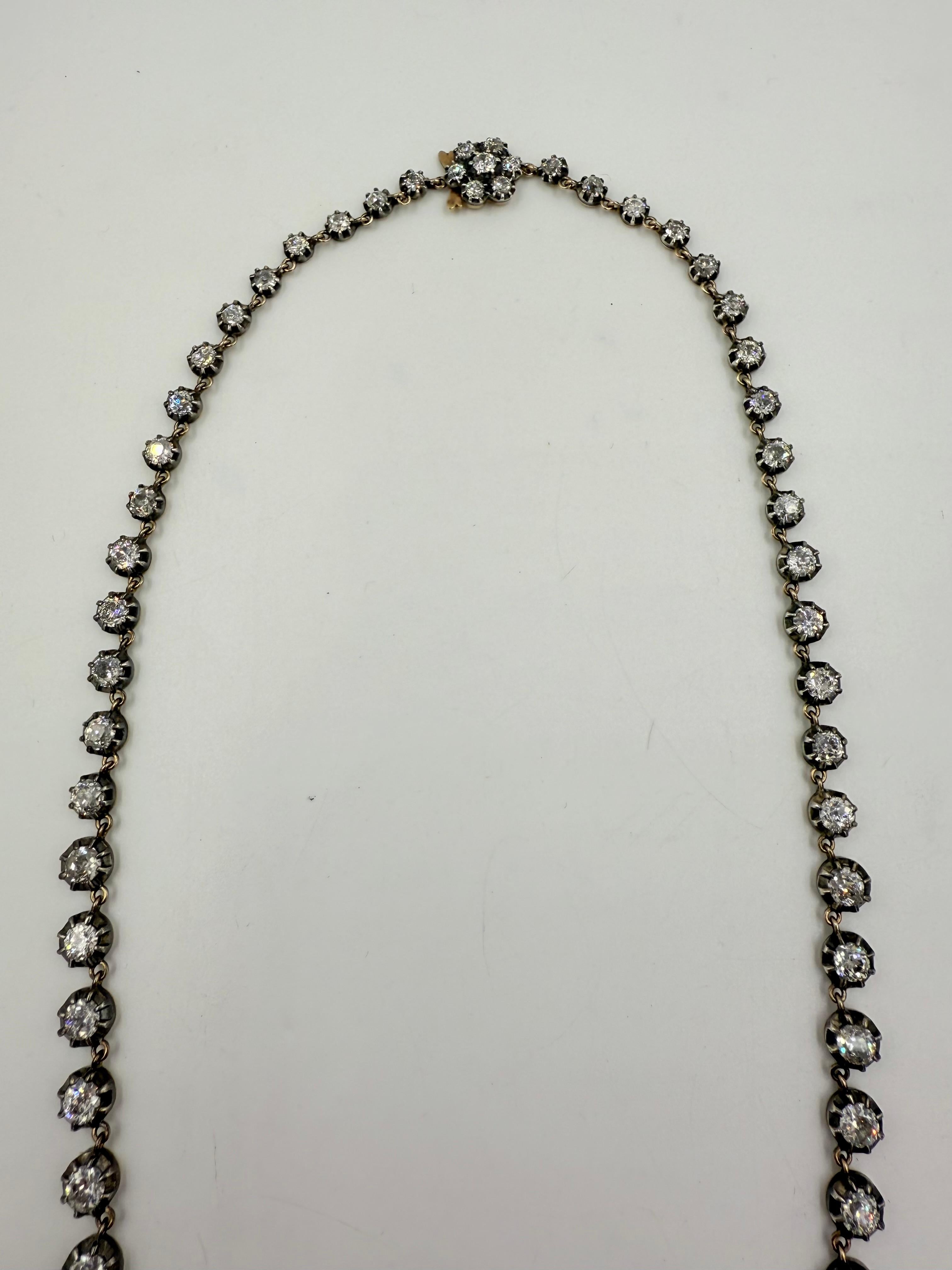 Collana Riviera con diamanti taglio Old Mine da 18,36 carati in vendita 1