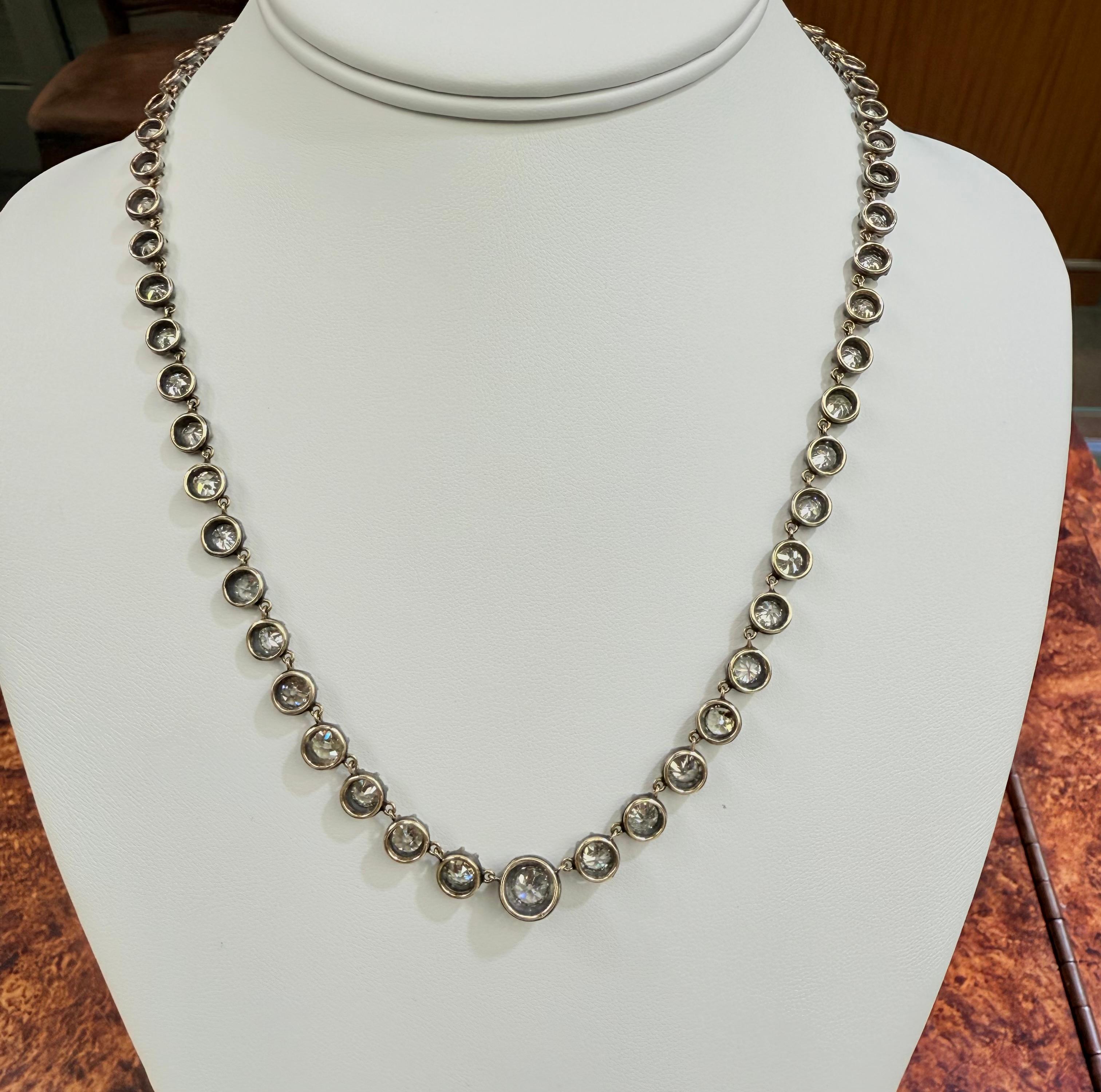Collana Riviera con diamanti taglio Old Mine da 18,36 carati in vendita 2