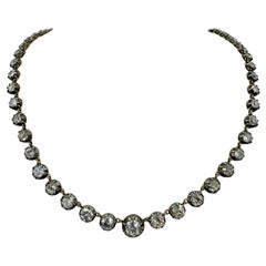 18.36 Carat Old Mine Cut Diamond Riviera Necklace